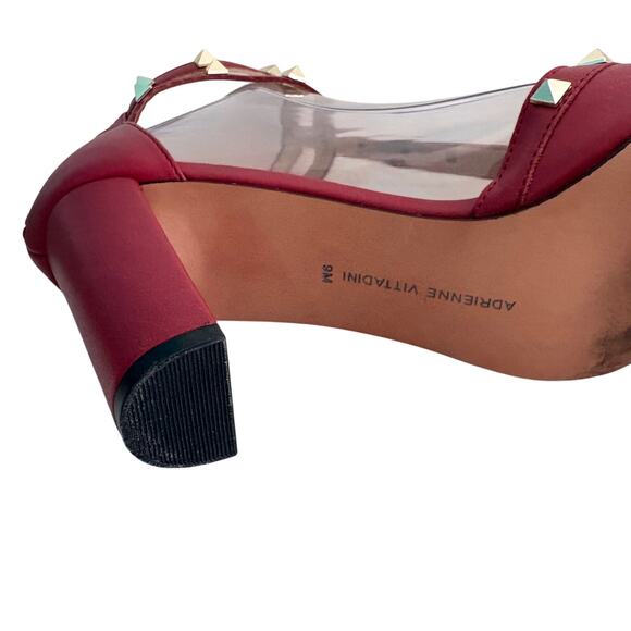 Adrienne Vittadini Red Studded T-Strap Block Heels Back Zip - Picture 11 of 12